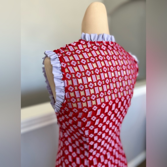 🌶️ Sandro Textured Lace Split Neck Dress. Size 34 - Picture 6 of 6